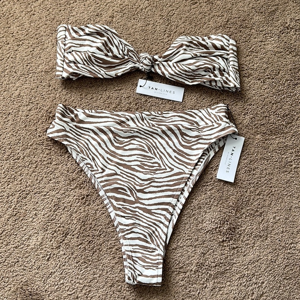 Tan Lines Como bottom + Hamptons top in brown zebra print by Sivan Ayla